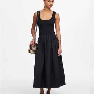 Madewell Mixed Poplin Scoopneck Maxi Dress Small Classic Black